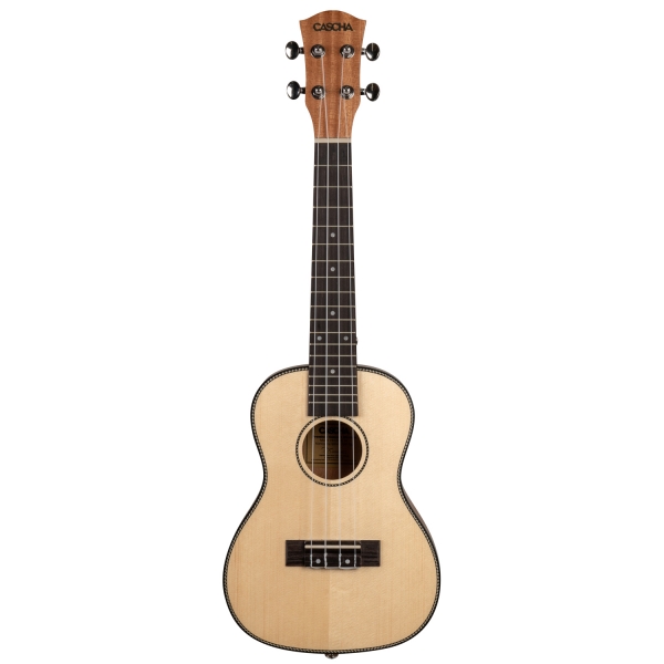 Cascha Solid Top Konzert-Ukulele Bundle -  massive fichtendecke - inkl. Gigbag, 3 Plektren, Stimmgerät und Lernheft